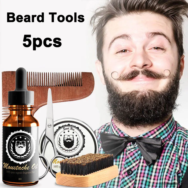 

Beard Care Kit Brush Comb Balm Oil Grooming Scissors Conditioner for Men HB88