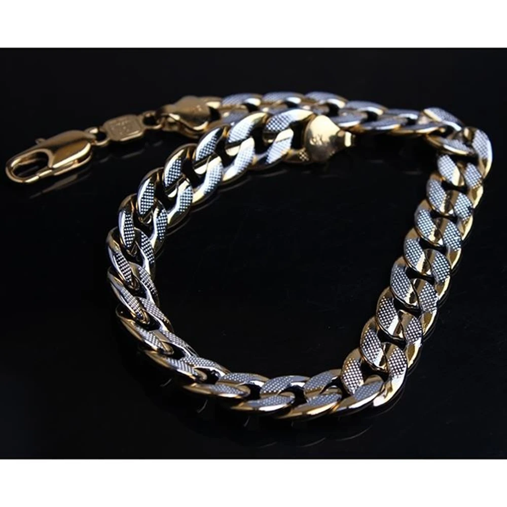 Двухцветная желтая белая позолоченная кованая цепочка браслет|curb chain bracelet|bracelet