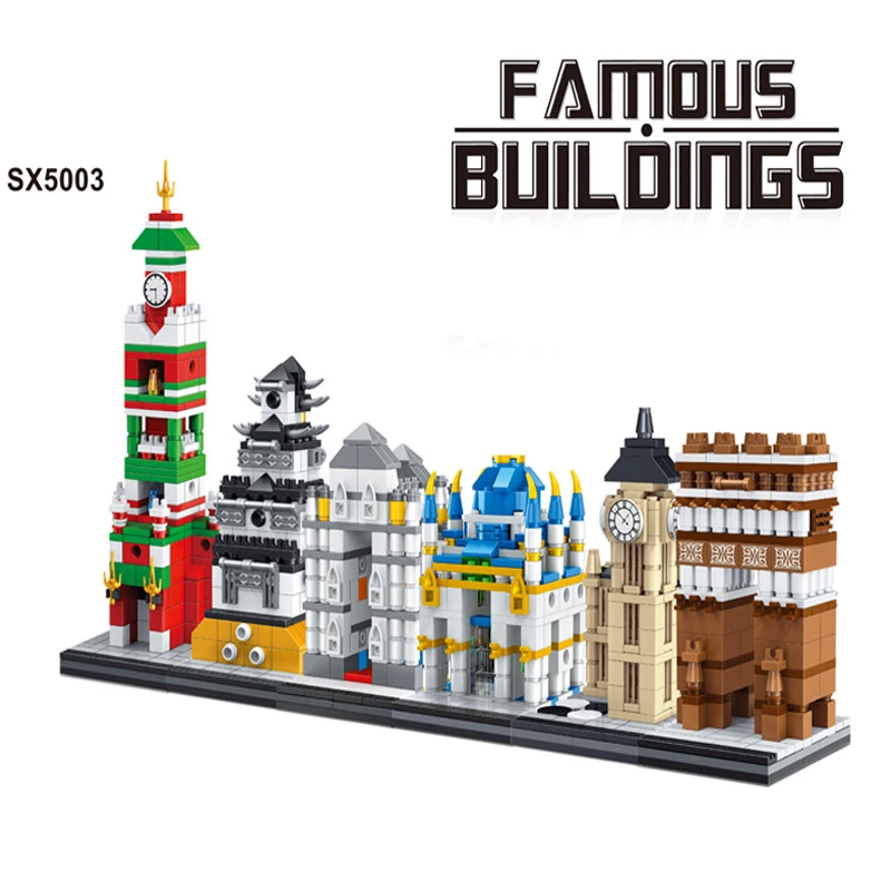 

World famous Architecture building block mini Big Ben Triumphal Arch Kremlin Osaka Castle Stephansdom model bricks toys for kids