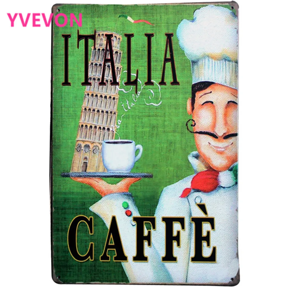 

ITALIA COFFEE Coffee Sign Retro Decor Poster with Cook chief and Cup for happy tea time by Leaning Tower of Pisa LJ5-15 20x30cm