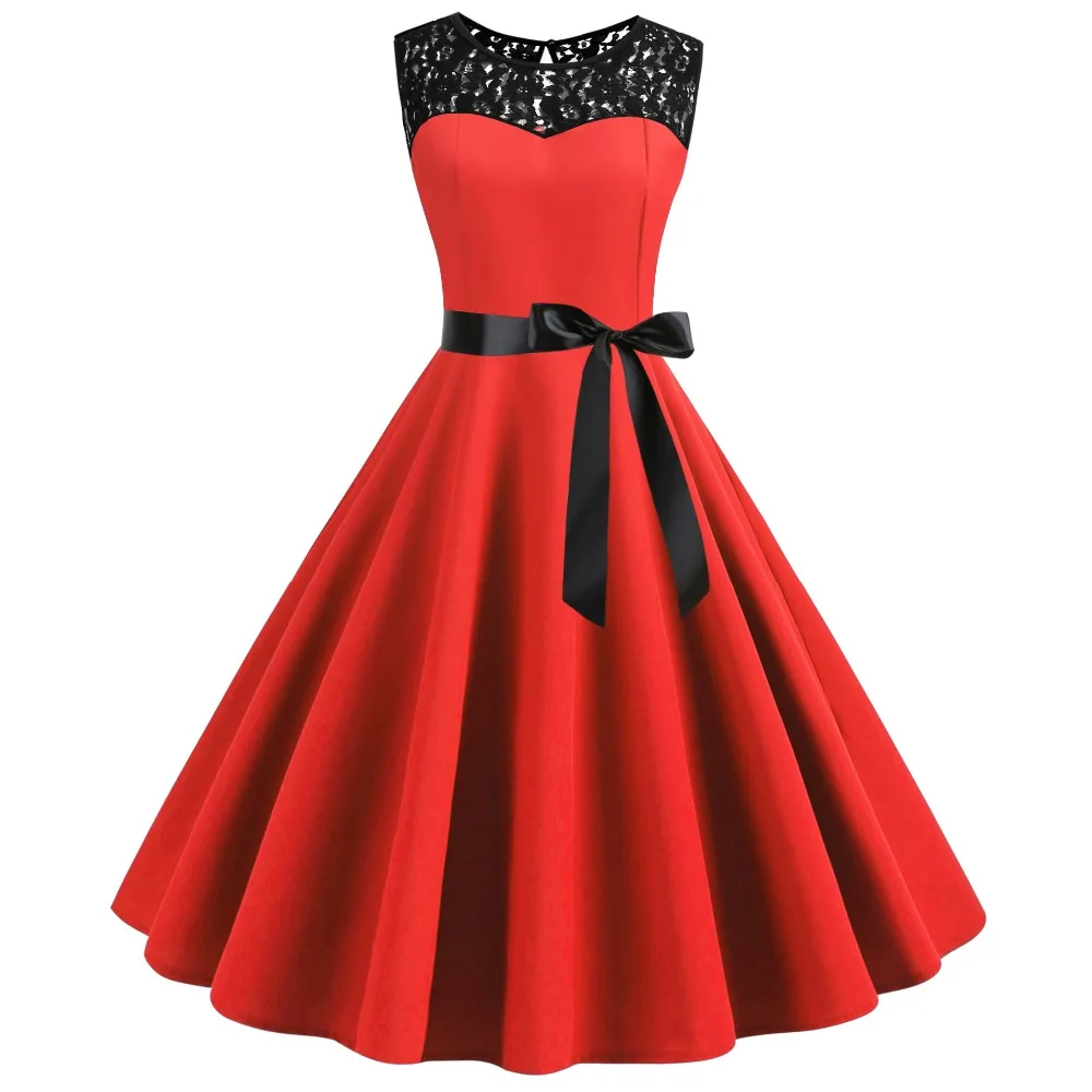

Vintage Lace Dresses Sleeveless Sexy Red Party A-Line Chiffon Dresses Elegant Women Midi Vestidos Robe Femme
