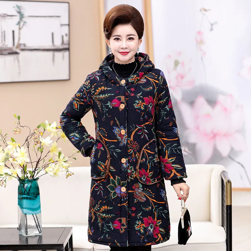 Winter Jacket Women 2018 New Autumn Winter Big Size 6XL Cotton-padded Coat Female Thick Printing Casual Plus Velvet Jacket S125