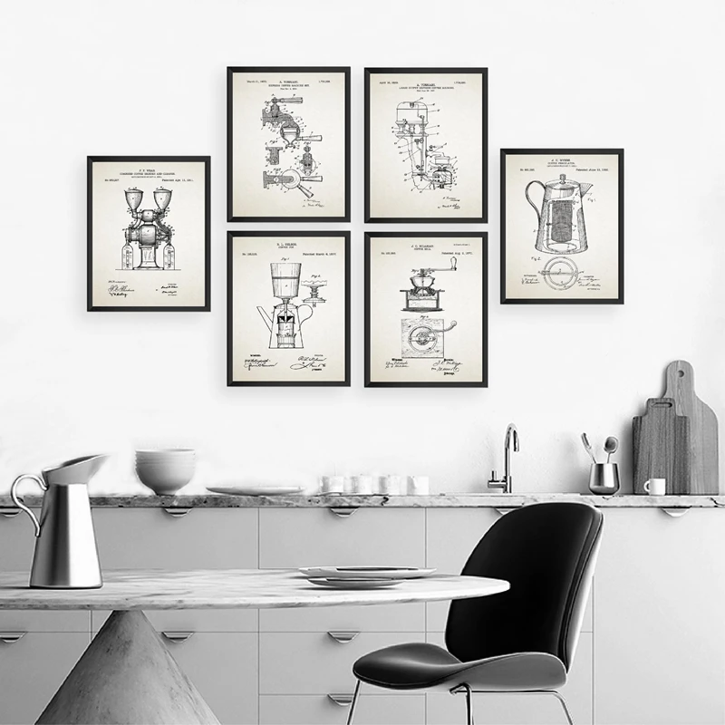 コーヒーパテント青写真ヴィンテージポスターやプリントキッチン壁の装飾 コーヒーイラスト壁アートキャンバスの絵画の写真 Painting Calligraphy Aliexpress