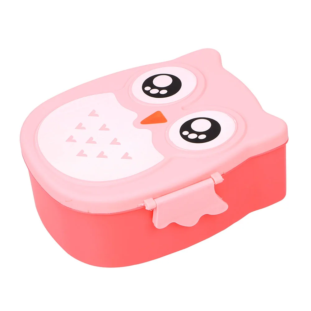 900ML Owl Shape Lunch Box Children Bento Boxes Lunchbox with Spoon Fork Cute Kitchen Accessories Food Container Storage Case - Color: Pink