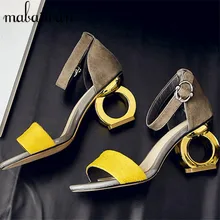 Sexy Design Strange Heel Women Horsehair Gladiator Sandals Ankle Buckle High Heels Yellow Black Peep Toe Women Pumps Shoes Woman