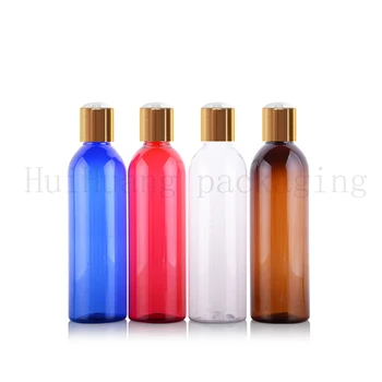 

30pcs 250ml Travel Empty Clear red blue brown Amber PET Plastic Bottle with Gold Disk Cap 250ml clear Cosmetic Container