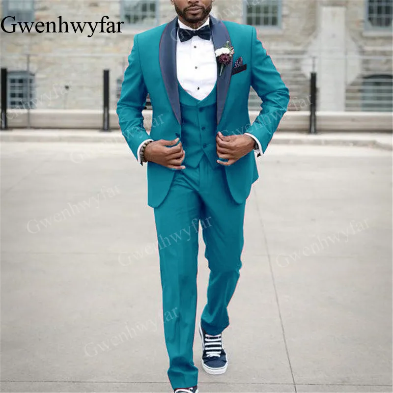 Gwenhwyfar 2019 Unique Peacock blue New Arrival Groomsmen Tuxedos Shawl ...