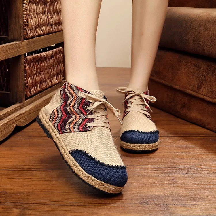 

new style Thailand linen shoes, wind color round all-match high Fu Bangle leisure shoes