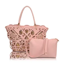 2017 nueva hobo verano playa estilos de cuero de la pu ahueca hacia fuera el hombro bolsas de asas de moda de las señoras 2 unids set bolsos con el bolso