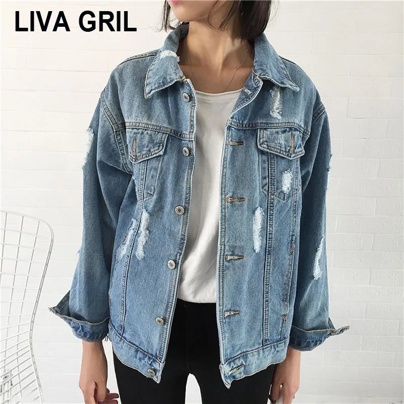 

Liva Girl 2018 Women Basic Coat Denim Jacket Women Winter Denim Jacket For Women Jeans Jacket Women Denim Coat Loose Fit