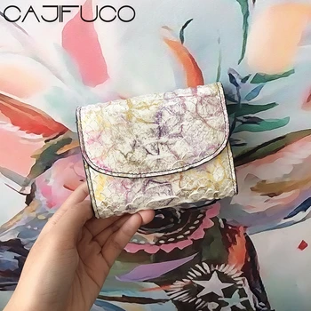 

CAJIFUCO Real Python Skin Credit Card Holder Genuine Leather Hasp Coin Purses Money Pocket Wallet