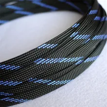 

Black & Blue - High quality 10mm Braided PET Expandable Sleeving High Density Sheathing Plaited Cable Sleeves 1M