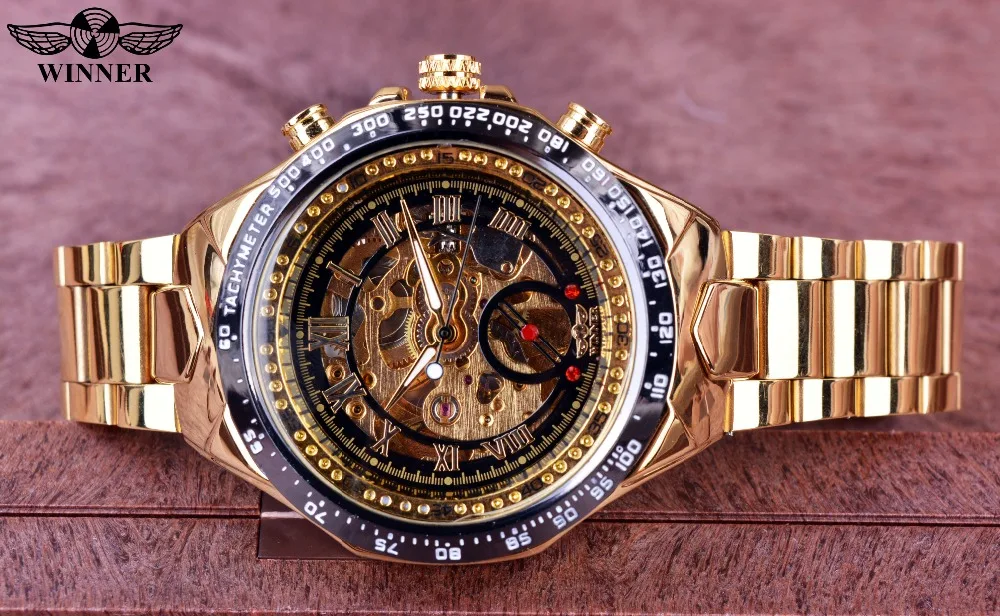 Winner New Number Sport Design Bezel Golden Watch Mens Watches Top Brand Luxury Montre Homme Clock Men Automatic Skeleton Watch