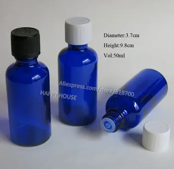 

360 x 50ml Cobalt Blue Glass Essential Oil Container With Black White Plastic Childproof Cap