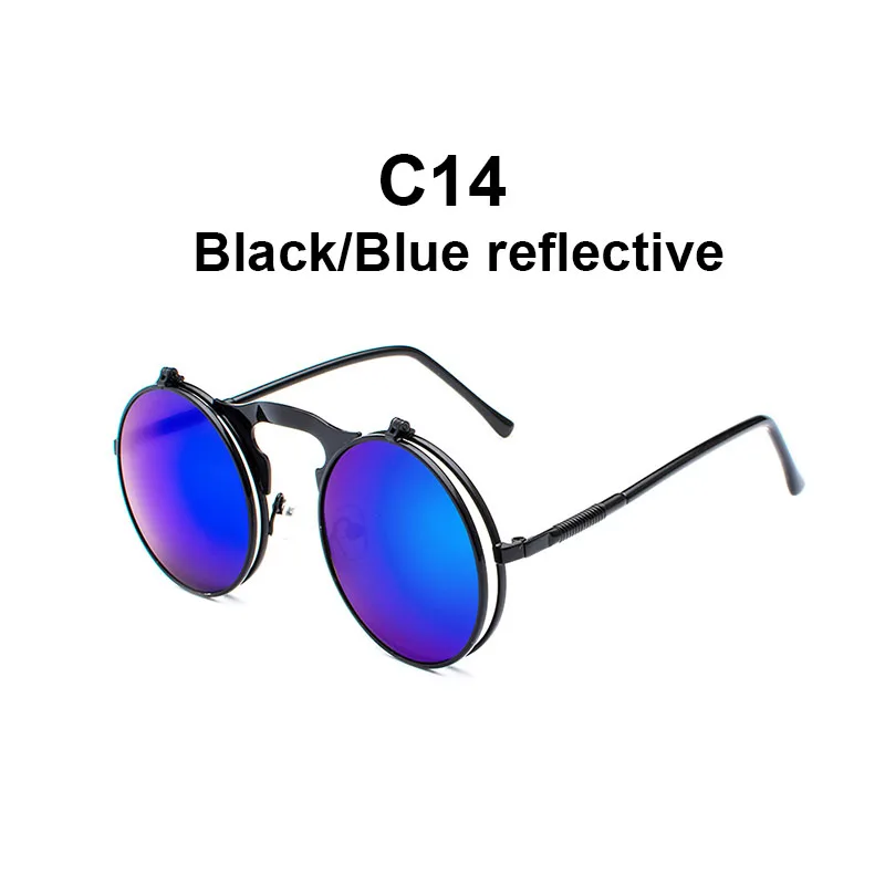 Солнцезащитные очки с откидной крышкой в стиле стимпанк, Ретро стиль, круглая металлическая оправа, раскладушка, двойные линзы, солнцезащитные очки для мужчин и женщин