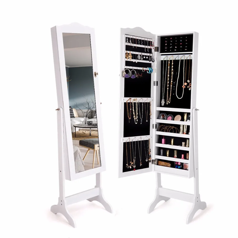 Giantex зеркальный запираемый ювелирный шкаф Armoire Органайзер коробка для хранения с подставкой белая мебель для дома HW60137WH
