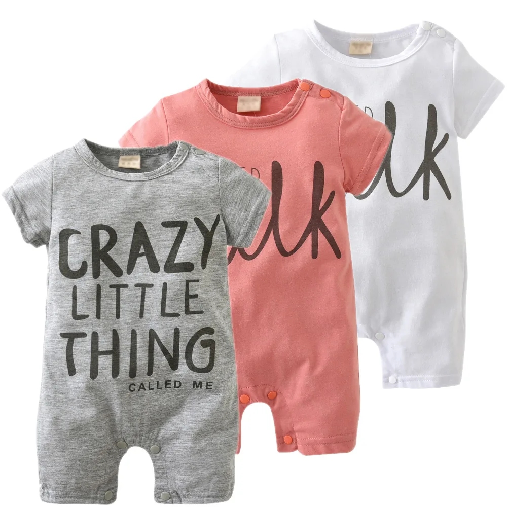 

2019 Hot selling Baby Boy Girl Romper Baby Clothes Newborn Letter White+Gray+Pink Color Short-sleeved Jumpsuit Baby Clothing