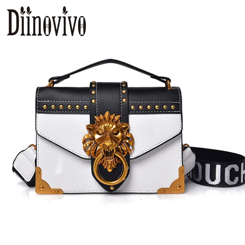 

Diinovivo Fashion Metal Lion Head Mini Small Square Pack Shoulder Bag Crossbody Package Clutch Women Designer Handbags DNV0964