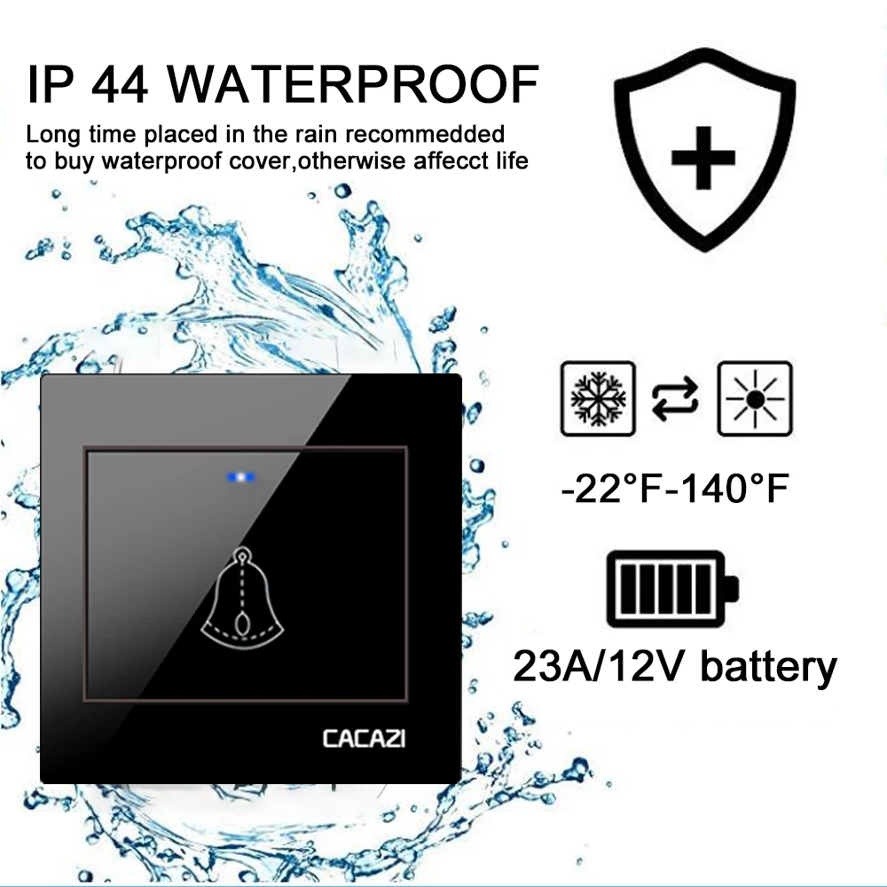 CACAZI Wireless Doorbell Waterproof 300M Remote 1 Battery Button 1 2 Receiver Home door bell led light 36 chime US EU UK Plug CACAZI Wireless Doorbell Waterproof 300M Remote 1 Battery Button 1 2 Receiver Home door bell led light 36 chime US EU UK Plug