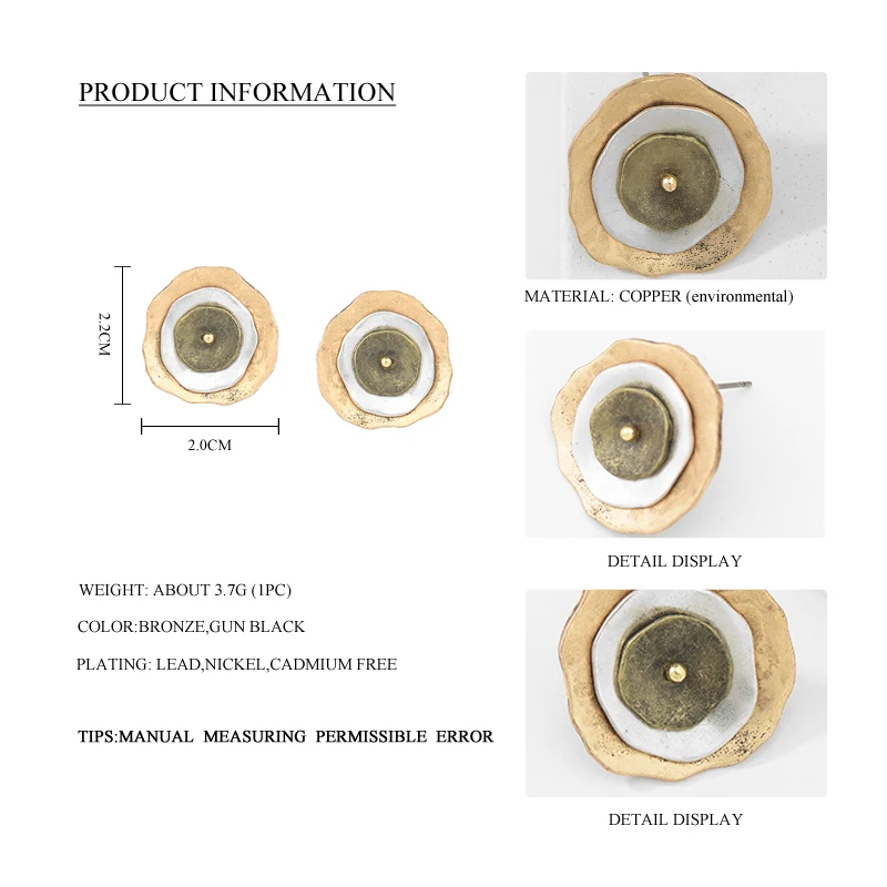 Дикие и свободные винтажные простые Многослойные нестандартные круглые серьги-гвоздики для женщин, многоцветная серьга геометрической формы, модные ювелирные изделия Brincos