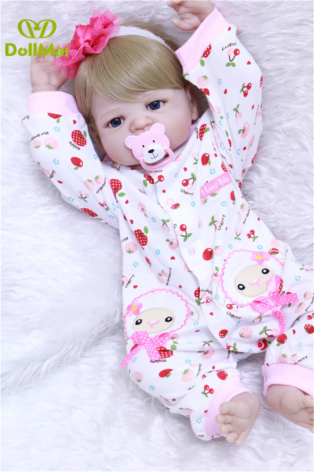 

Bebes reborn full silicone reborn baby girl dolls 22"55cm blond hair wig newborn baby alive dolls can bathe child gift toys