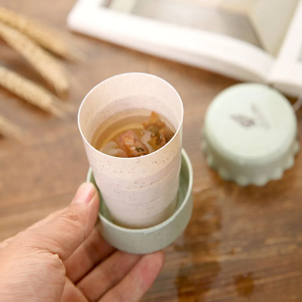 

ISHOWTIENDA 2018 High Quality Portable Folding Cup Water Tea Wheat Straw Foldable Travel Collapsible Cup Gift
