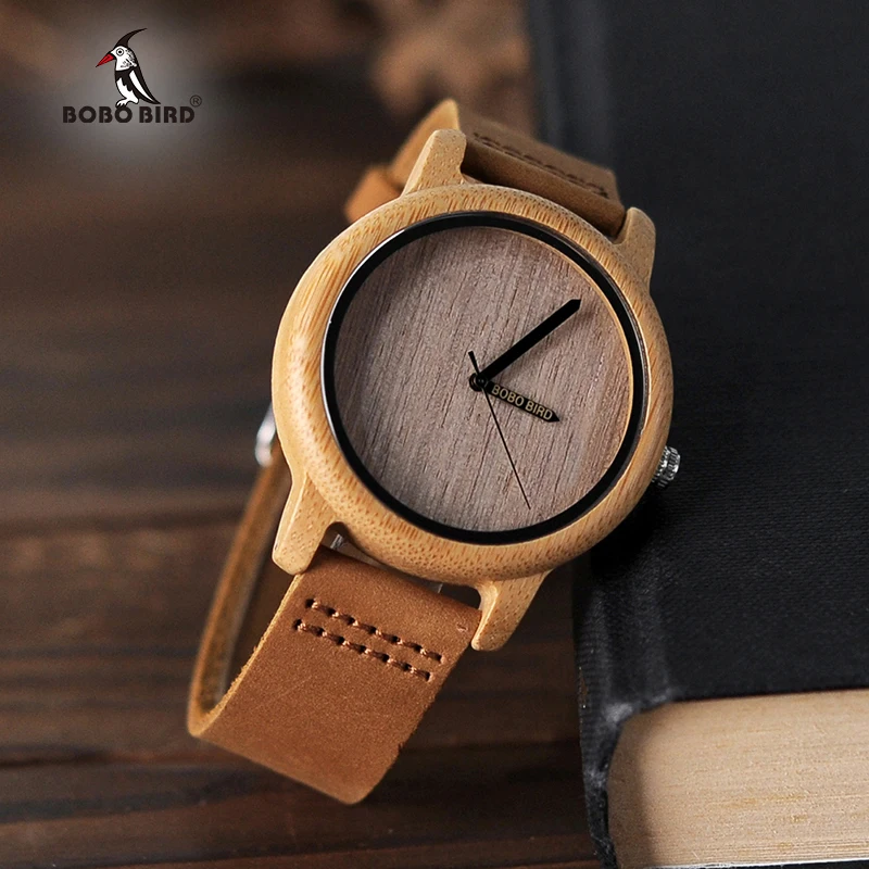 BOBO BIRD Fashion Design Mens Bamboo Watches Genuine Cowhide Leather Band Wristwatches for Men and Women relogio masculino C-A22