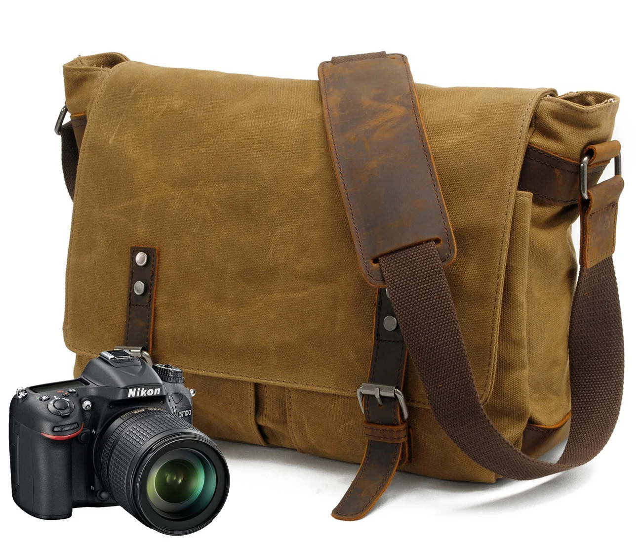 Multifuncional lona do vintage dslr camera bag caso 14' laptop ombro