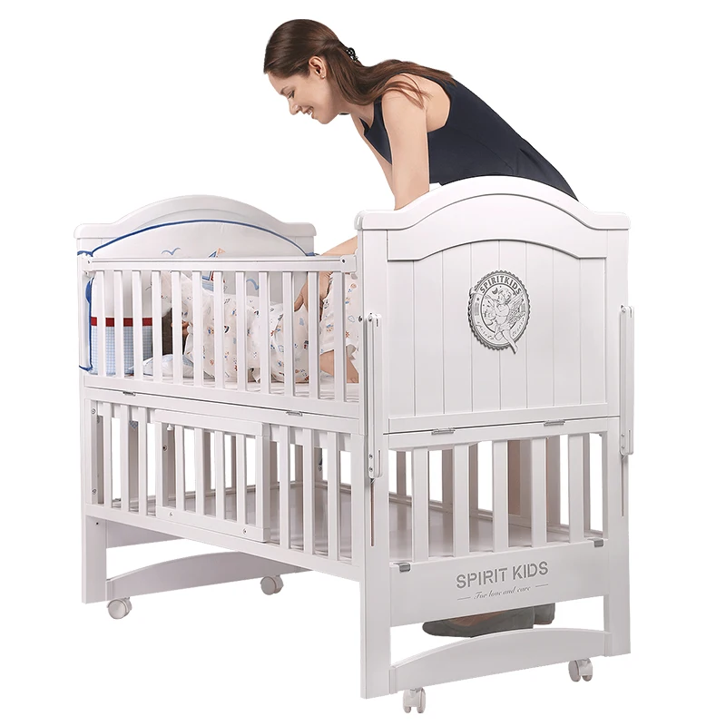 Детская кровать из белой сосны длиной 110 см, может трансформироваться в детскую кровать, детская кроватка может быть качалка-колыбель, кровать может растягиваться до 160 см