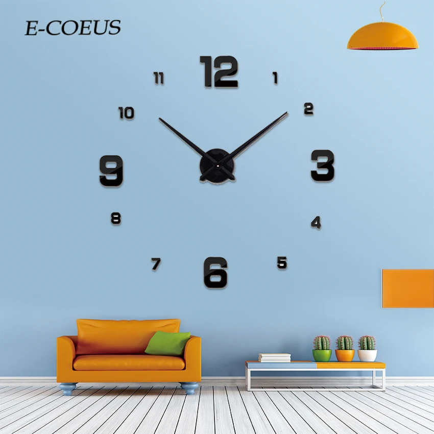 

New Fashion 3D Mirror Sticker Big Size Wall Clock DIY Home Decoration Wall Clocks Meetting Room Single Face Watch Wall