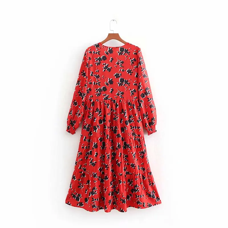 Женское модное Красное длинное платье с цветочным принтом, женское плиссированное платье с круглым вырезом, большие качели, шикарные платья, ретро бренд, Платья для вечеринок DS1897