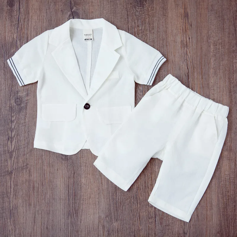 

Baby Boys Clothing Set Summer Infant Boy White Color Single Button Short Sleeve Coat + Trousers Kids Casual Set Children Costume
