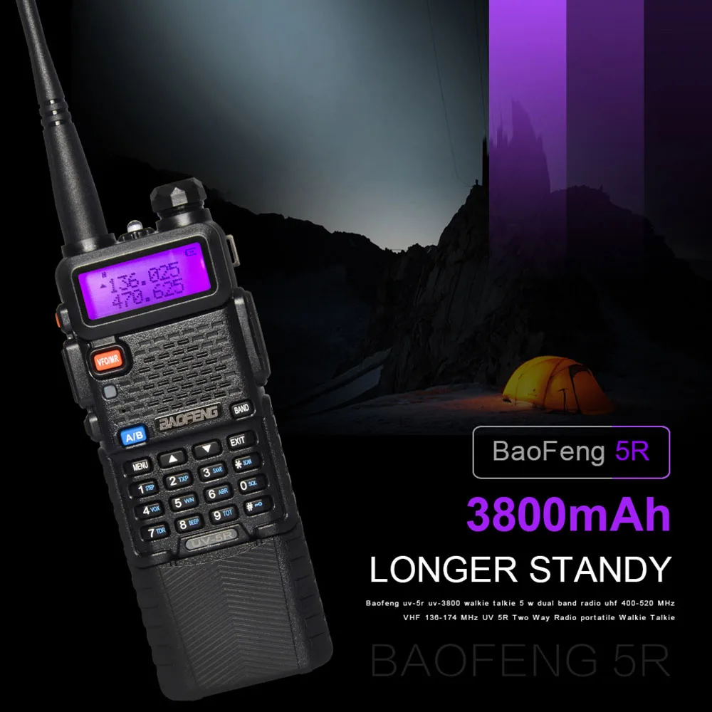 Baofeng UV-5R 3800 мА/ч, рация На Батарейках Dual band 136-174 & 400-520 МГц UV5R 5 Вт FM трансивер Walkie Talkie двухстороннее радио Ham 2 way Радио