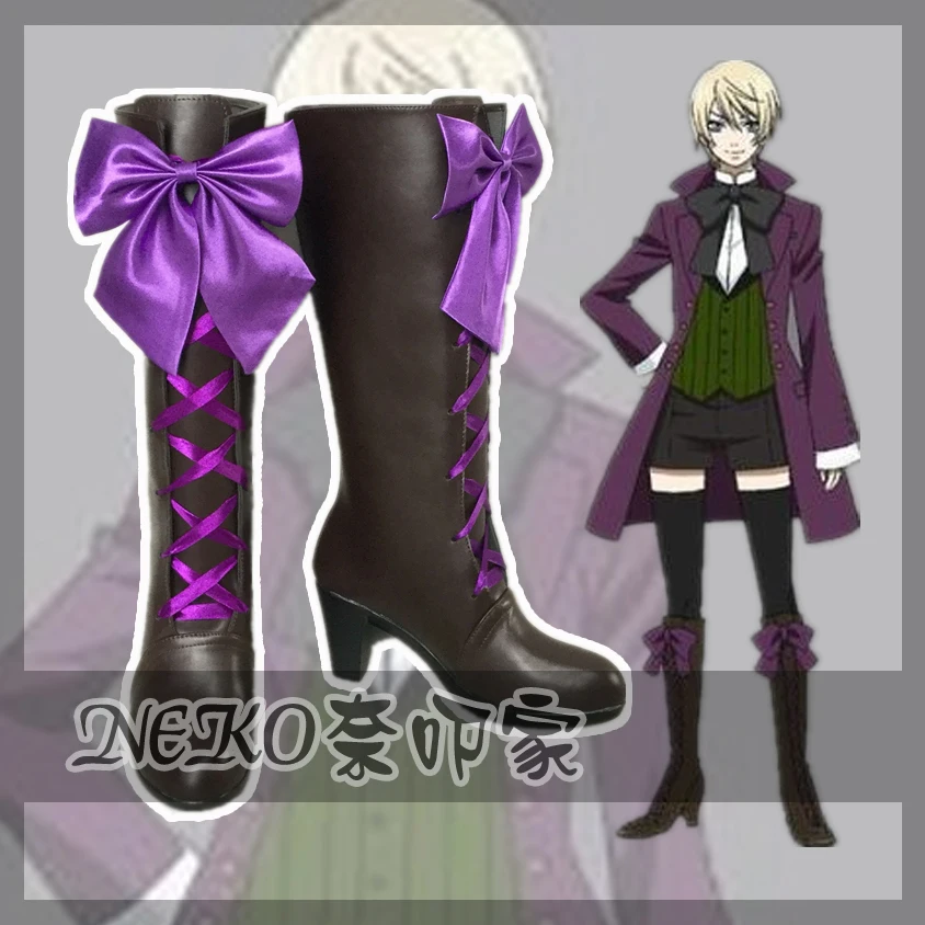 

New Anime Black Butler II Kuroshitsuji Alois Trancy Cosplay Boots w/Bowknot Zipper Back Cosplay Shoes for Women/Men Size 35-41