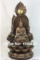 

10" Tibetan Bronze Shakyamuni Kwan-yin Ksitigarbha 3 Face Buddha Gods Statue