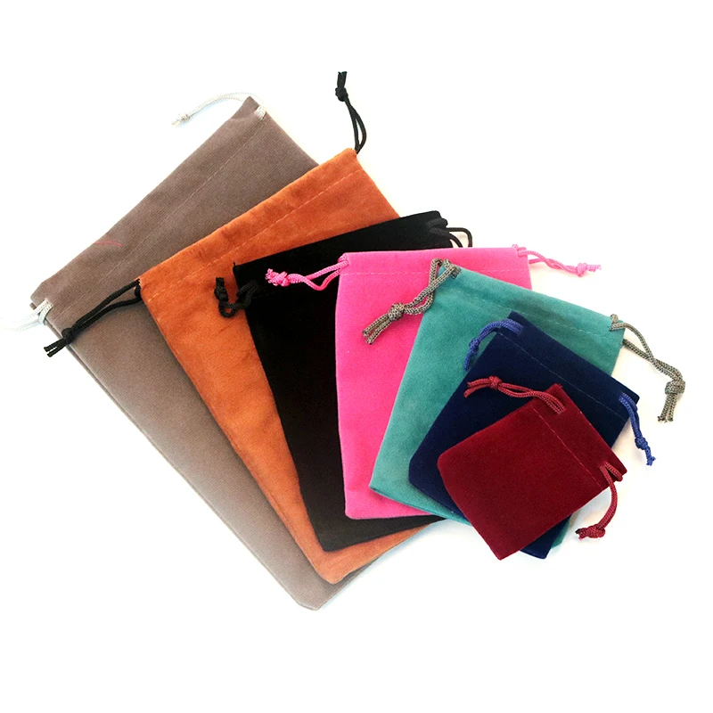 

50pcs Velvet Pouches Drawstrings Soft mixed color Jewelry Gift Packing Bags 5x7cm 7x9cm 9x12cm Can Customized Logo Gift Bags