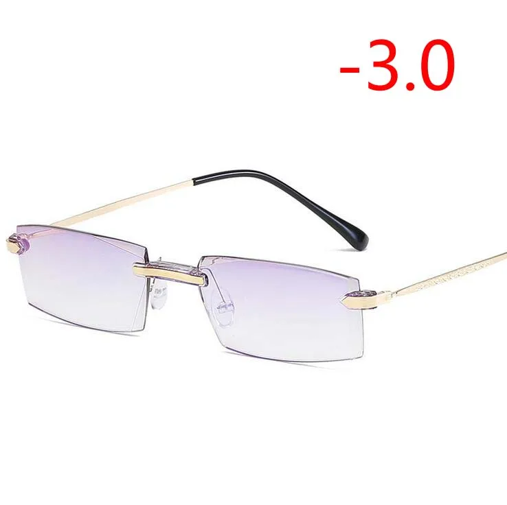 1-1,5-2-2,5-3-3,5-4,0 Роскошные Алмазные Обрезанные стильные очки без оправы для близорукости мужские анти-синий светильник - Цвет оправы: Myopia 300