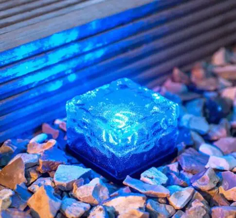 blue Дропшиппинг водонепроницаемый Солнечный светодиодный Рок свет куб кирпич дизайн сад газон балкон декоративная лампа - Испускаемый цвет: blue