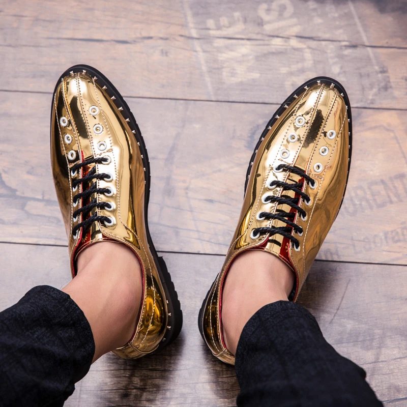 gold wedding men patent leather shoes italian pointed silver designer dress male footwear fashion brogue oxford shoes for men (39)