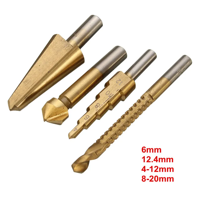 Best 4PCS HSS Titanium Woodworking Umbrella Drill Bit Step Cone Drilling New Arrival Coated Saw Hole Reamer Chamfer Cutter Bit Best 4PCS HSS Titanium Woodworking Umbrella Drill Bit Step Cone Drilling New Arrival Coated Saw Hole Reamer Chamfer Cutter Bit