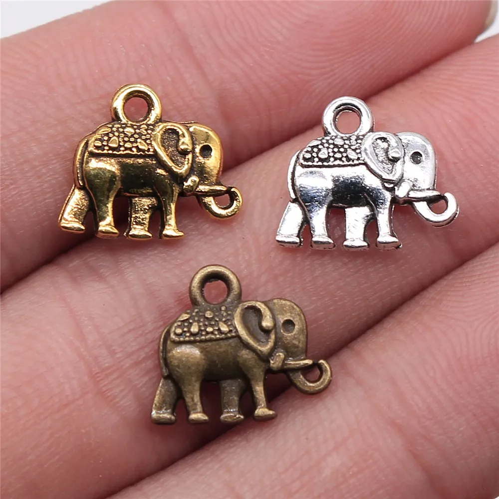 

WYSIWYG 12pcs 13x12mm 3 Colors Antique Gold Antique Silver Antique Bronze Double Sided Small Cute Lucky Thai Elephant Charm