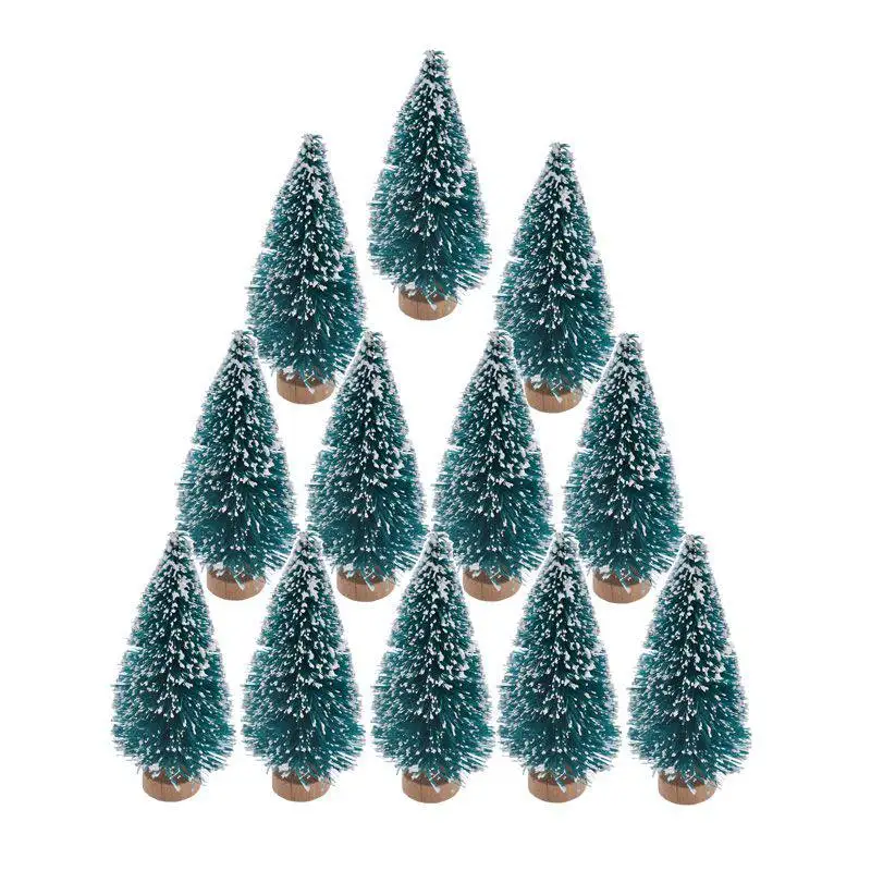 12pcs Small DIY Christmas Tree Fake Pine Tree Mini Sisal Bottle Brush