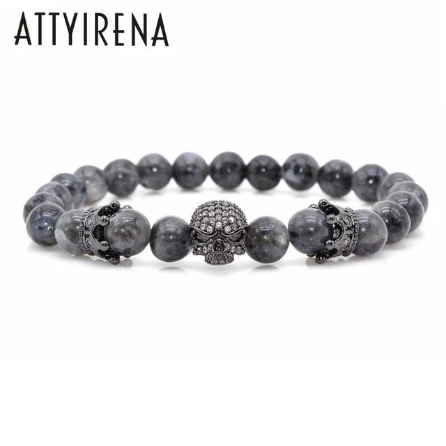 Men Cz Skull Charm Bracelets India Labradorite 8mm Natural Stone Men Cz Skull Charm Bracelets India Labradorite 8mm Natural Stone Light Beads European Buddha Bracelet For