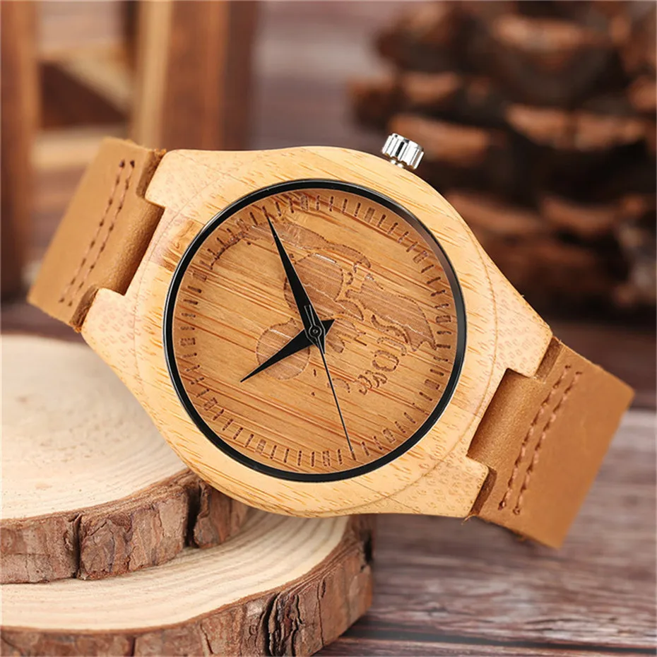 skull face dial simple bamboo watches6