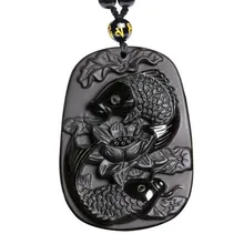 Natural obsidian carving Pisces pendant Men and Women Obsidian necklace pendant jewelry gifts obsidian and stars