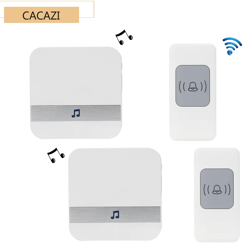 Cacazi новые умный дом дверной звонок 2 Водонепроницаемый пуговицы+ 2 приемники 300 м удаленного Беспроводной дверной звонок AC 75- 250 В 52 Кольца дверной Звонок