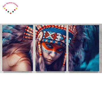 

3pcs,diamond embroidery sale Indian Girl,5d diamond painting feather full diamond mosaic pictures of rhinestones cross-stitch
