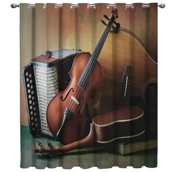 

Artistic Violin Window Curtains Dark Outdoor Kitchen Bedroom Fabric Floral Kids Window Treatment Ideas Window Treatment Sets