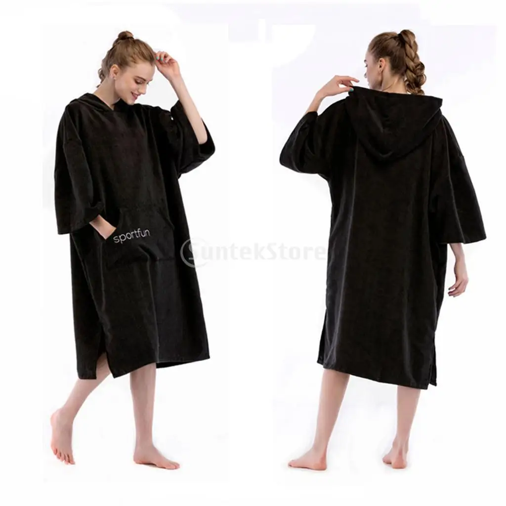 Adult Surf Wetsuit Swim Swimsuit Changing Robe Beach Hooded Poncho Bath Towel Outdoor Sports Women Men Bathrobe w/ Large Pocket