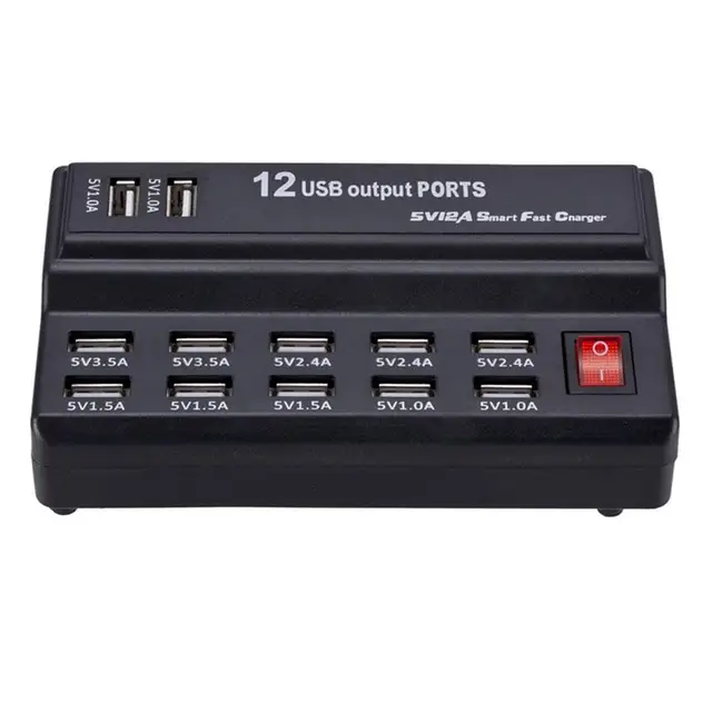 Best Offers  Tablet 12A 12 Port Fast USB Charging Station Charger HUB Power Adapter 